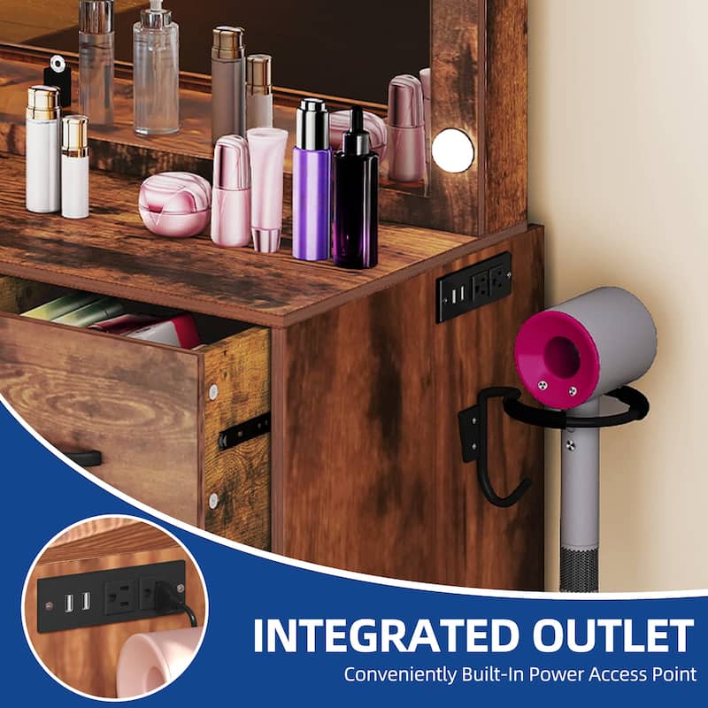 35.4" Mirror Makeup Vanity Table with Stool and Light Bulb - 35.4''L x 15.7''W x 53.5''H