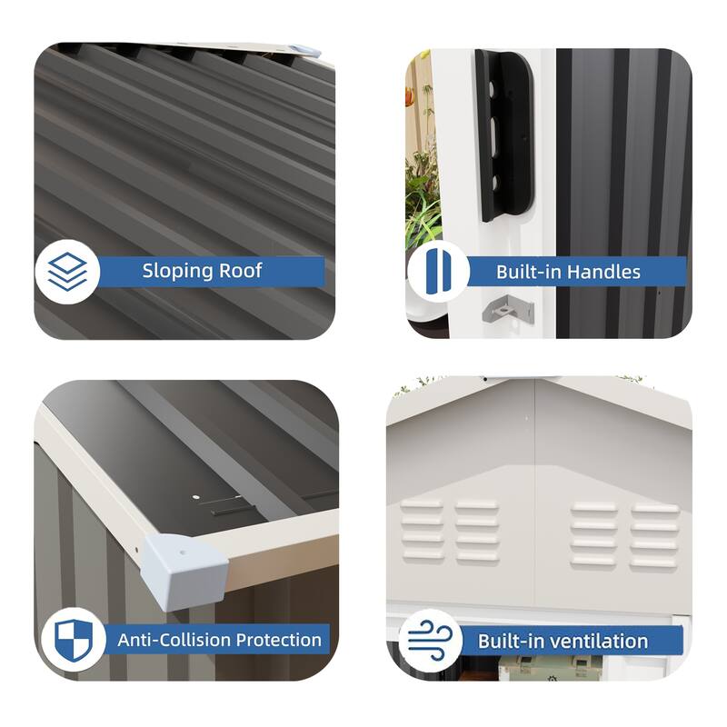 6 x 4 FT Outdoor Storage Shed with Rack Metal Garden Shed