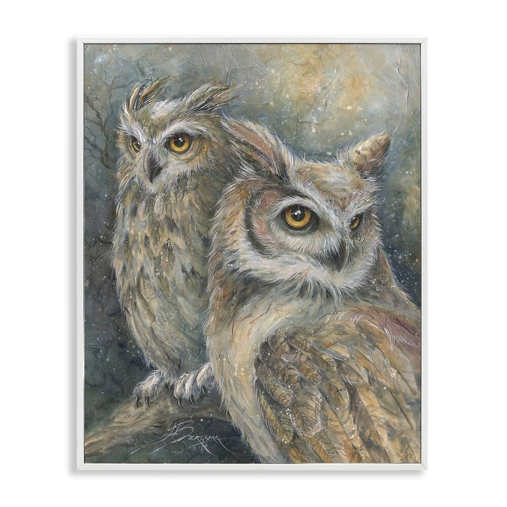 Stupell Neutral Feathered Owl Pair Framed Giclee Art Design By Jody Bergsma