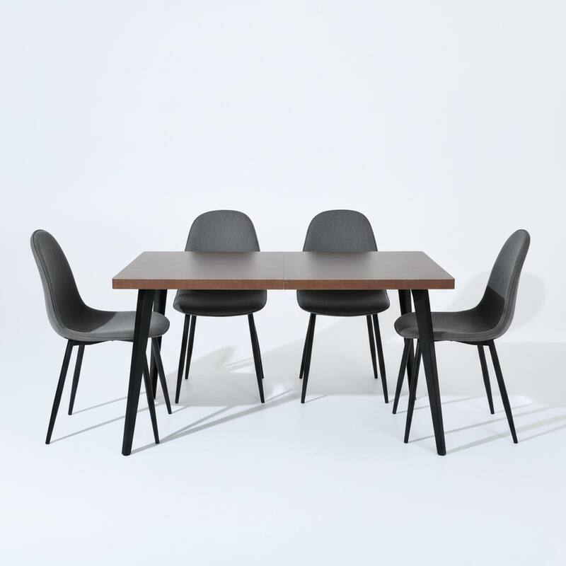 Homy Casa 5-Piece Dining Room Set with Modern Brown Table and 4 Upholstered Side Chairs - Grey