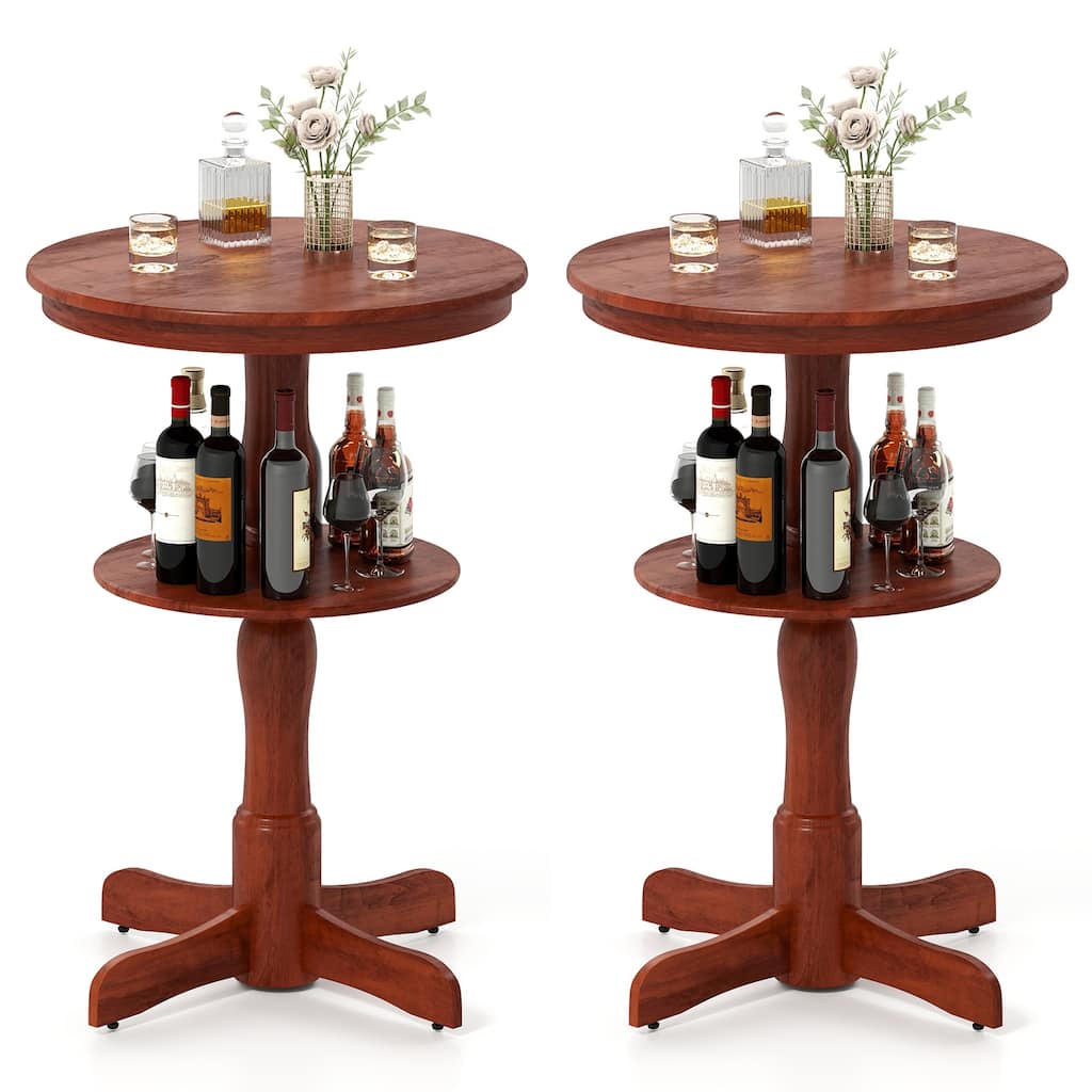 Gymax 2PCS 2-Tier Round High Top Table w/ Storage Shelf & Pedestal
