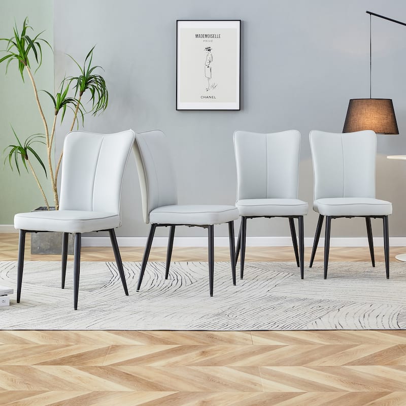 Dining Chairs, Black Pu Leather Curved Backrest And Seat Cushions, Electroplated Metal Chair Legs,A Set Of 4 Chairs.