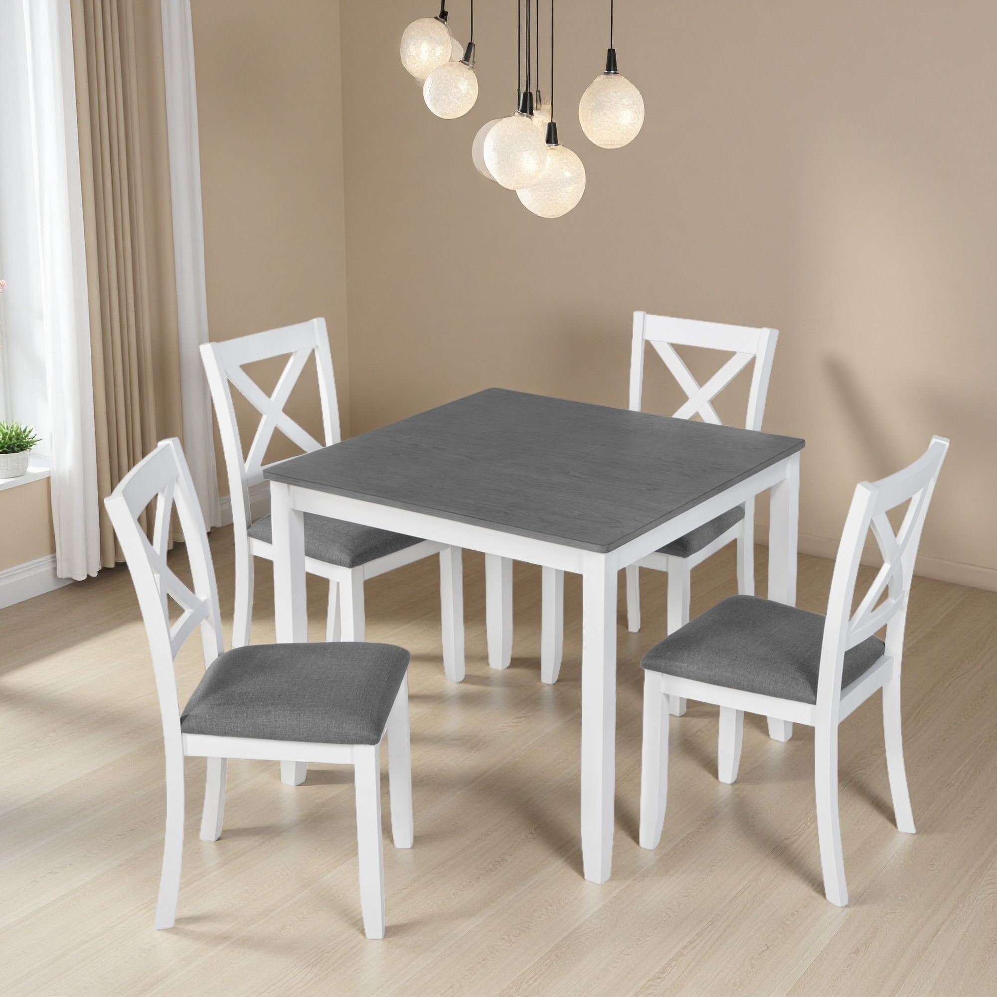 4-Person Size Wood Practical, Modern 5-Piece Dining Table Set with 4 Chairs for Small Space, Kitchen, Dining Room