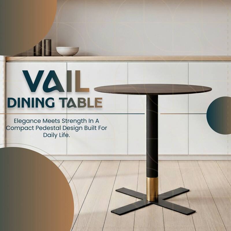Vail Round Dining Table with 27 in. MDF Tabletop in Black Stainless Steel Cross Legs with Gold Accent Base Kitchen Table