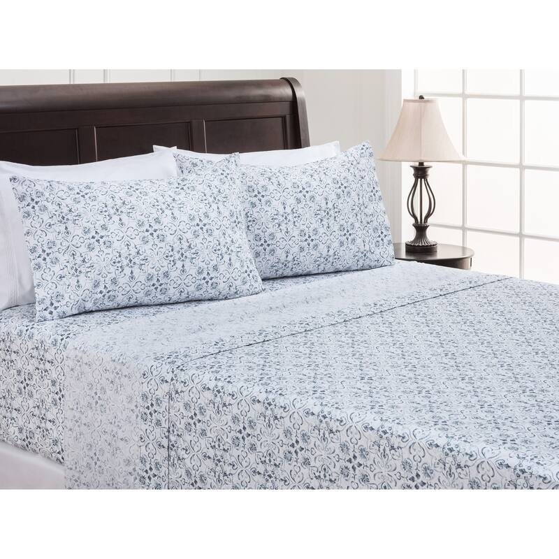 Chanasya Ceramic Print Ultra Soft Luxury Microfiber Sheet Set - Ceramic Blue - King