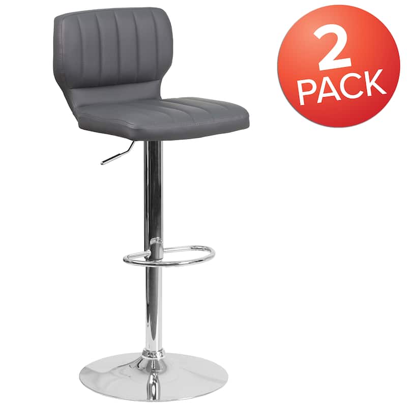 Vinyl Adjustable Barstool with Vertical Stitch Back (Set of 2)