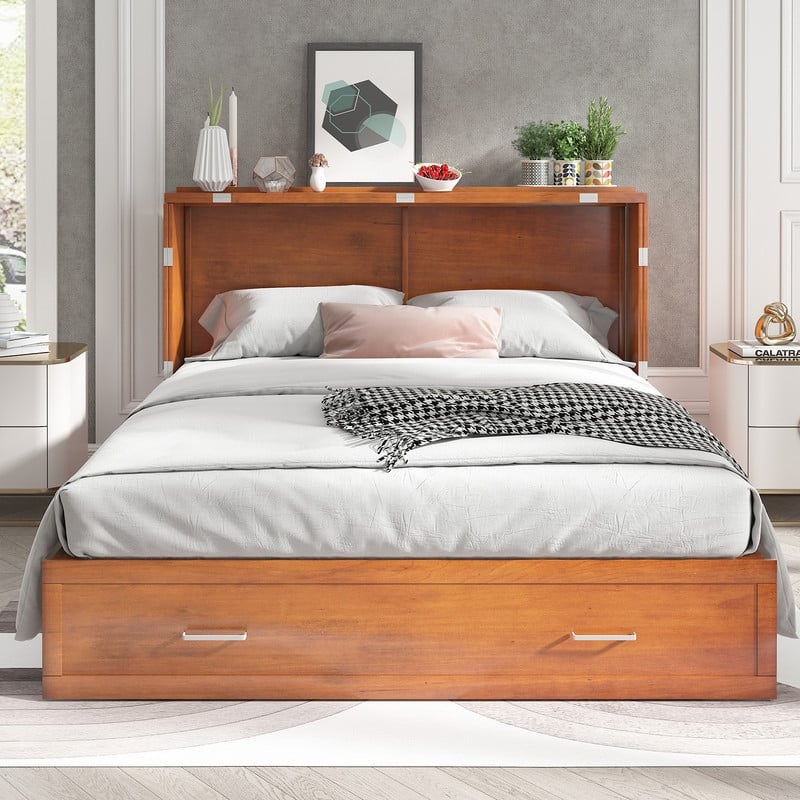 Mixoy Queen Murphy Bed Cabinet Bed Chest with Mattress,Drawers,USB Charging Station