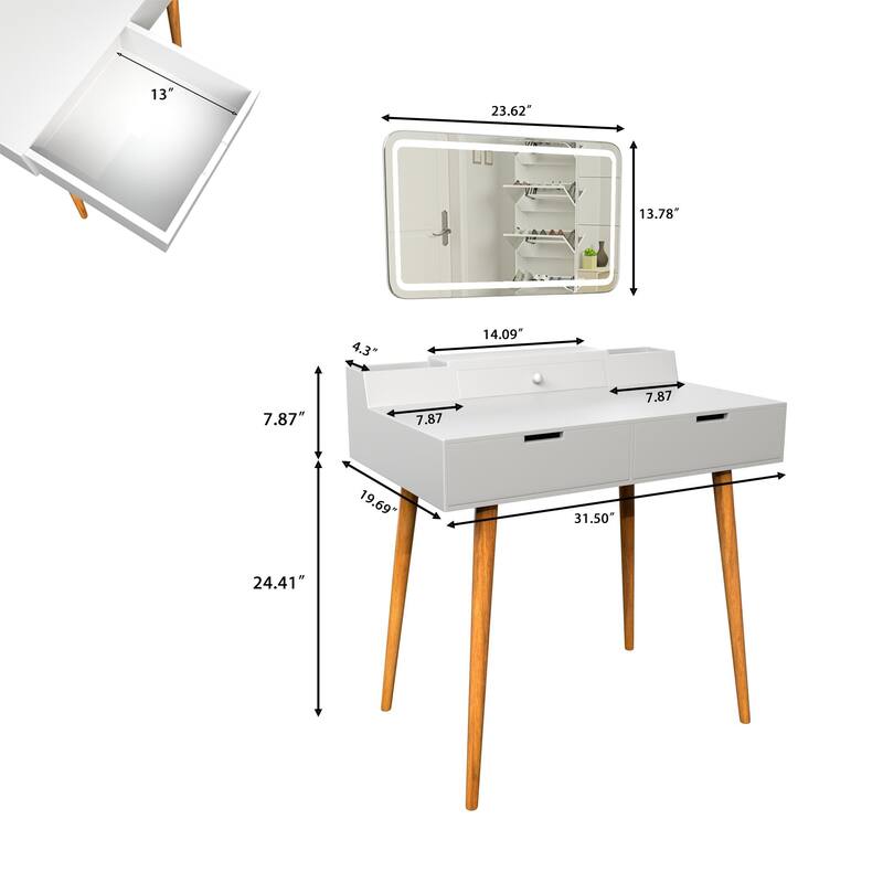Makeup Vanity Desk with Removable Mirror and Lights,3 Color Modes&Adjustable Brightness Table,Vanity Table Set with 2 Drawers