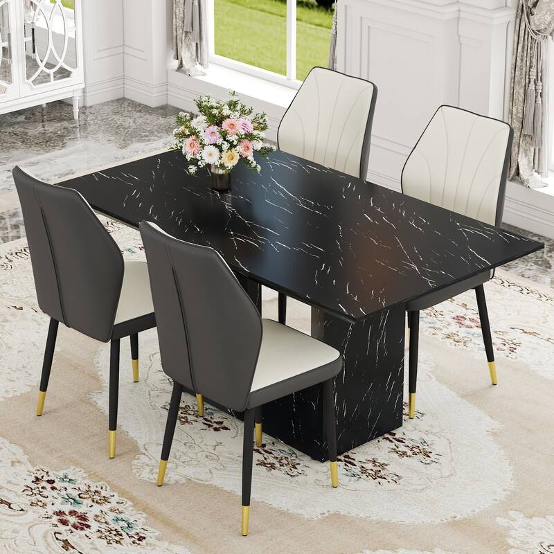 Modern 5-Piece Dining Set with Rectangular Table & Widened Backrest Chairs