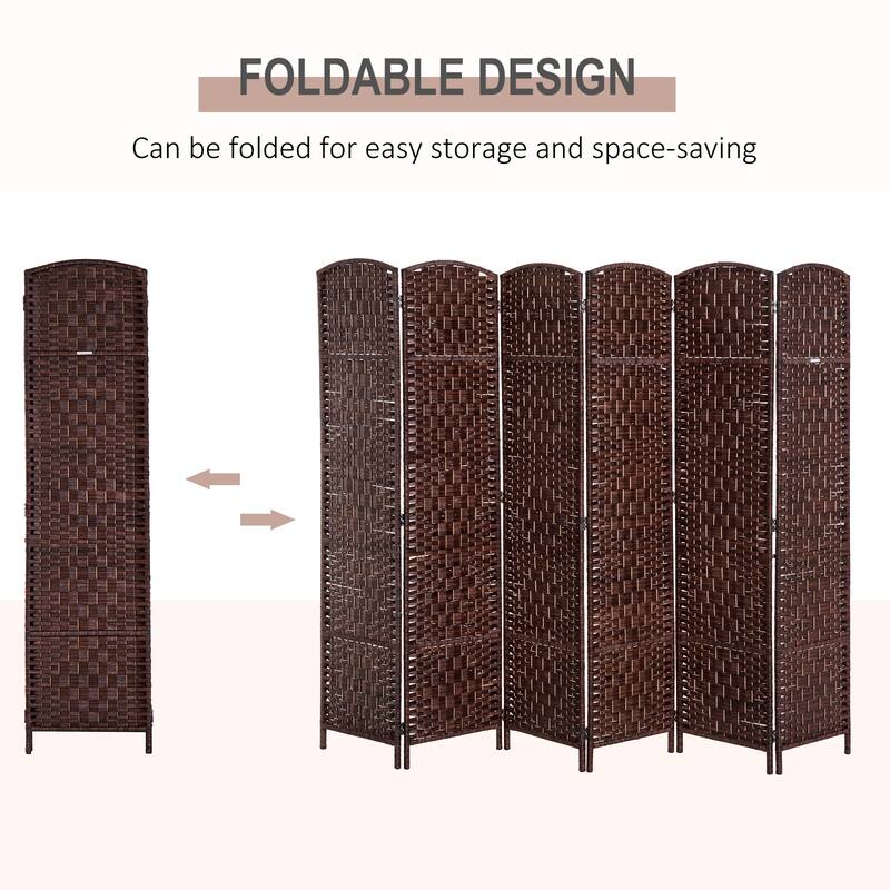 HomCom 6' Tall Wicker Weave Six Panel Room Divider Privacy Screen - Chestnut Brown
