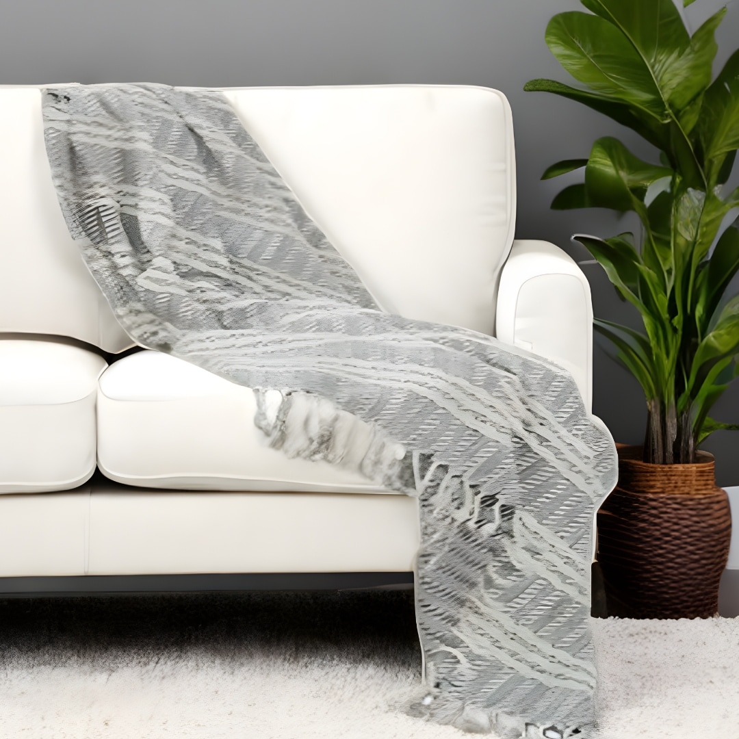 HomeRoots Charcoal Woven 100% Cotton Throw Blanket
