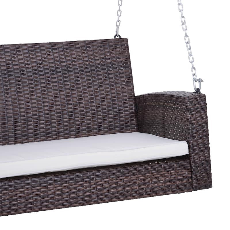 Outdoor Two-Person Swing Chair, Durable Handwoven Wicker Bench with Adjustable Hanging Chains Hanging Swing Bench