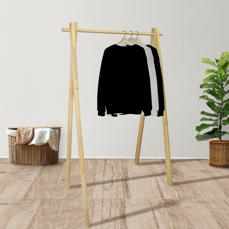 100% Solid Wood Collapsible Aesthetic Clothing Garment Rack - No Tool Assembly - 38"W x 18"D x 60"H