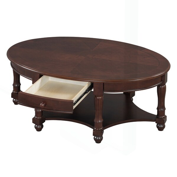 Vintage Oval Coffee Table with Multiple Storage Options and Sturdy