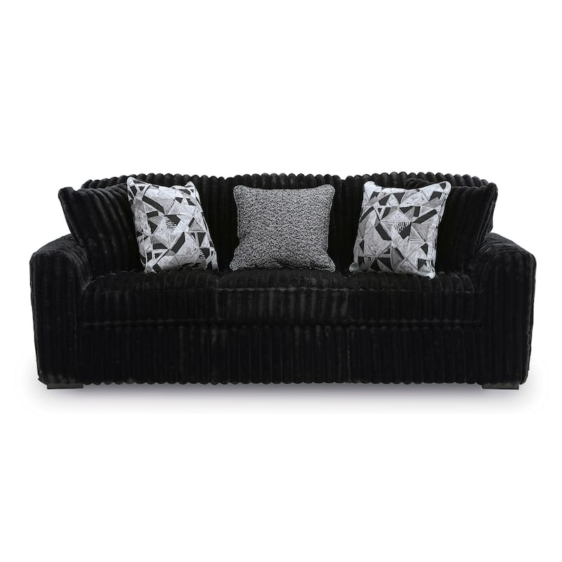 Roundhill Furniture Solenne Oversized Modern Sofa with Jumbo Corduroy Upholstery, Reversible Cushions, and Five Accent Pillows
