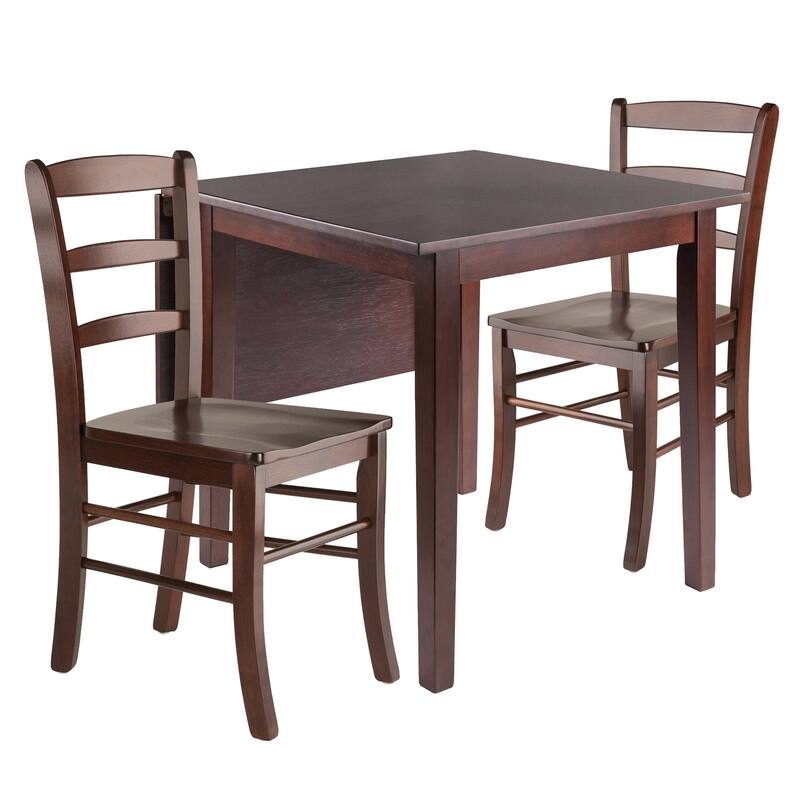 3-Pc Drop Leaf Table with Ladder-back Chairs, Walnut - Walnut