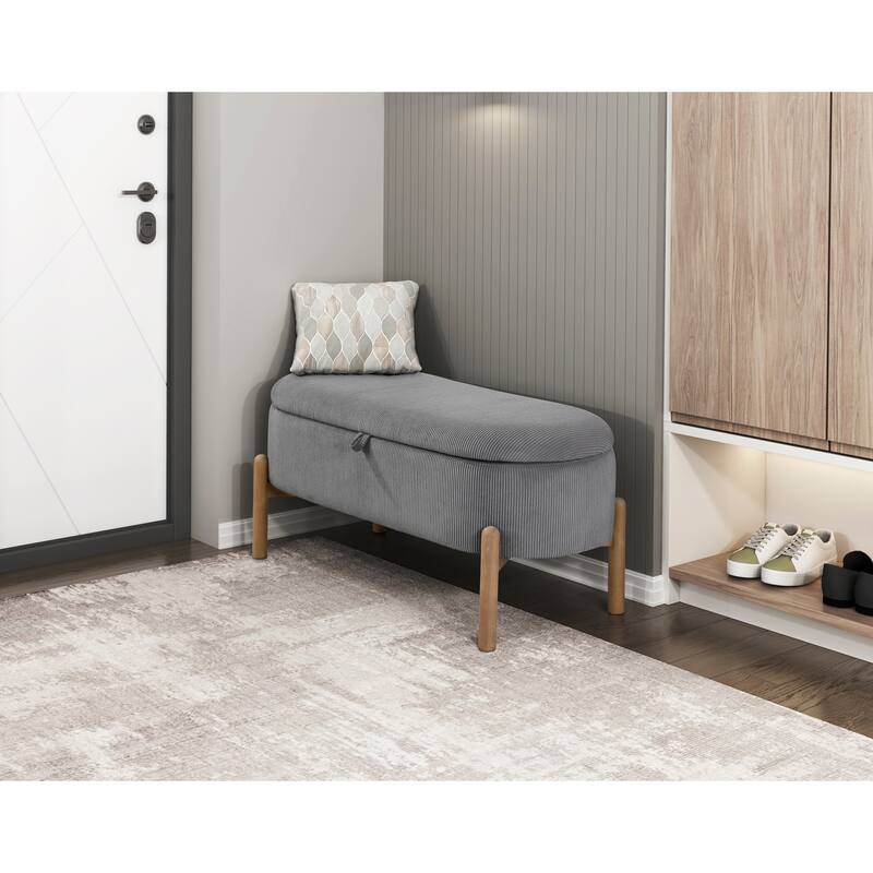 Farmhouse Style Fabric Solid Wood Storage Bench with Flip Top