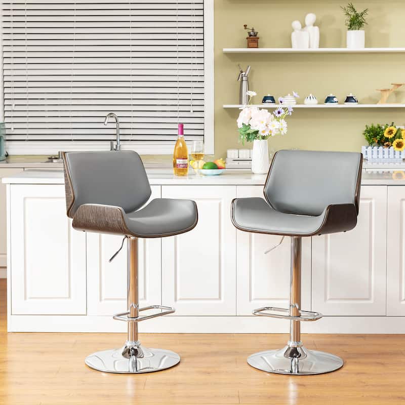 Glitzhome 46"H Mid-Century Modern Adjustable Swivel Bar Stool Set of 2