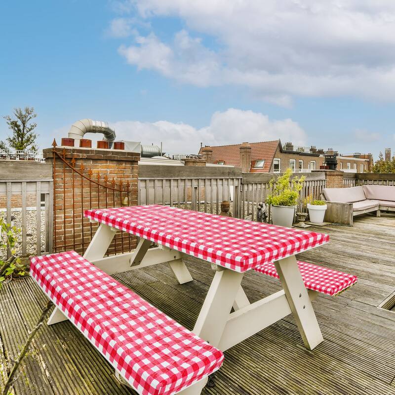 3Pcs Picnic Table Cover Bench Covers PVC Vinyl Fitted 6ft Tablecloth - 197 x 90 cm