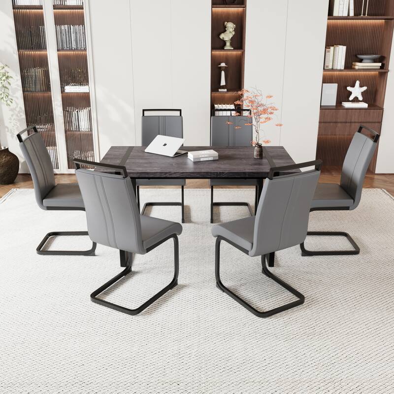 Modern Dining Set with Rectangular MDF Black Table & High Back C-shaped Tube Chairs