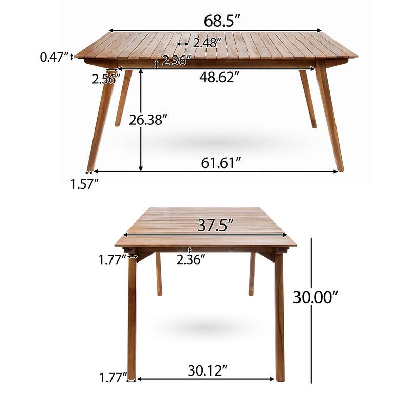 Christopher Knight Home - Orelia 7-Piece Outdoor Acacia Wood Dining Set with Woven Wicker Chairs & 68.5" Rectangular Slat Table
