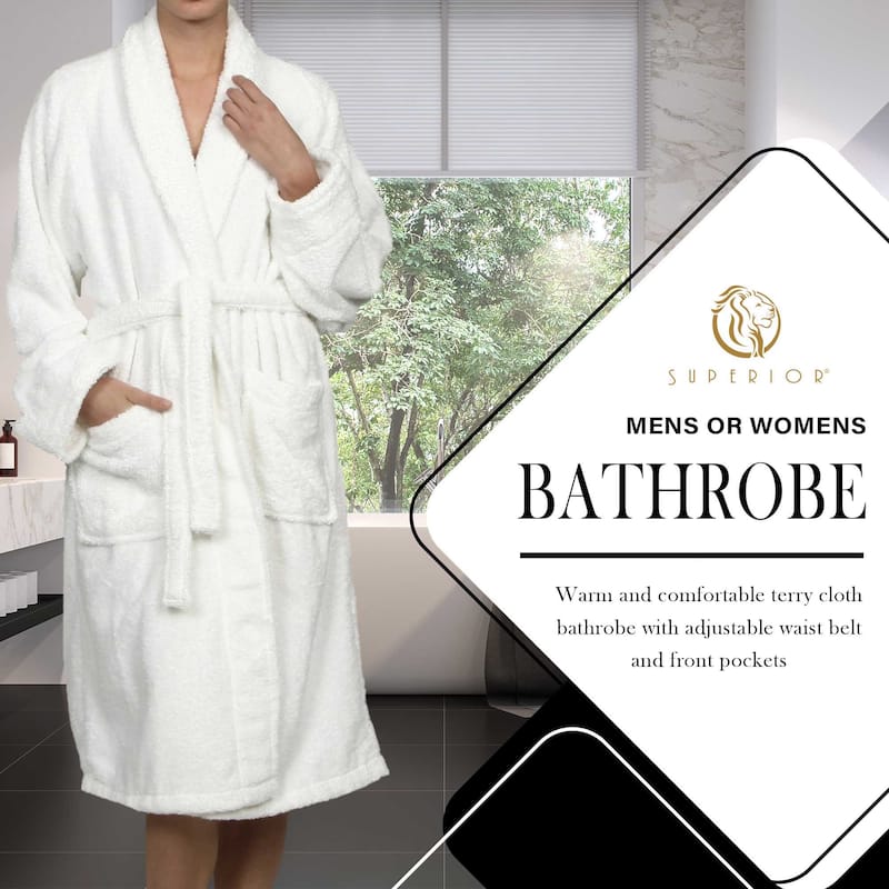 100% Cotton Soft Terry Adult Unisex Lightweight Bathrobe by Superior