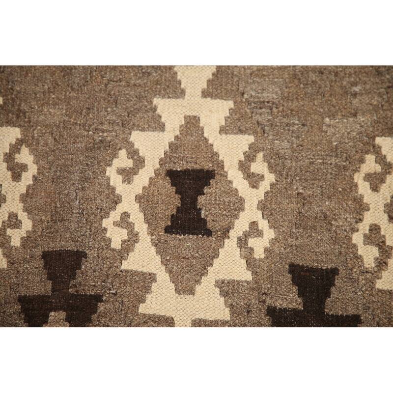 Hand Woven Oriental 100% Wool Carpet Southwestern Geometric Brown Kilim Area Rug - 6' 5'' X 5' 1''