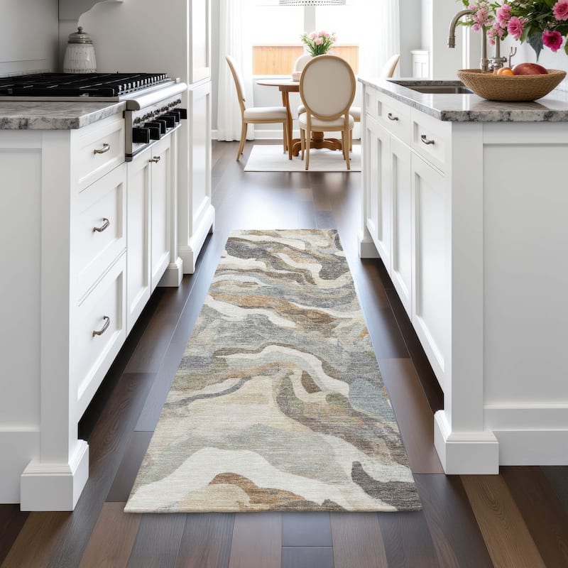 Machine Washable Indoor/Outdoor Modern Brushstrokes Chantille Rug