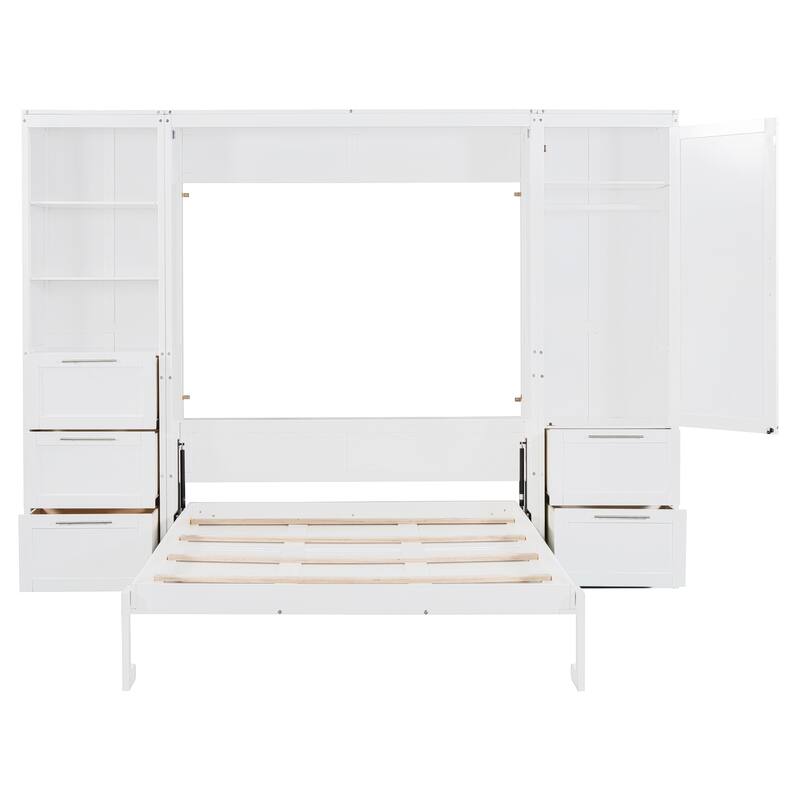 Queen Murphy Bed with Built-In Wardrobe, Drawers, and Adjustable Shelving - Ideal for Small Spaces