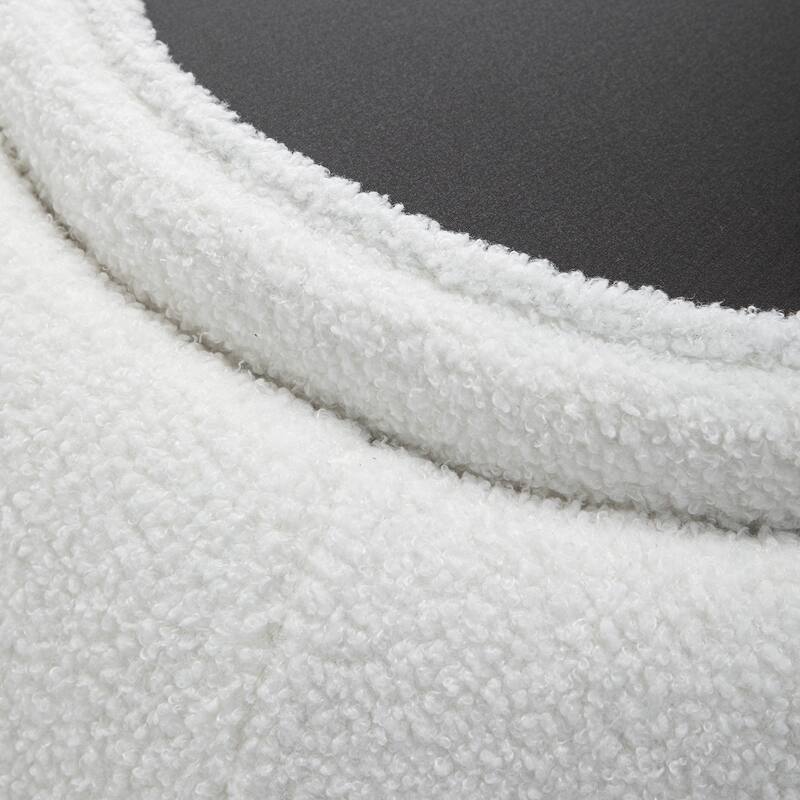 SEYNAR 25" Faux Sherpa Round Storage Ottoman - Large Cozy Bouclé Footrest Stool