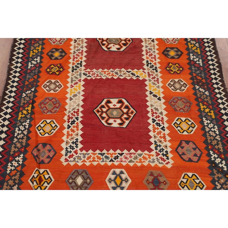 Kilim Qashqai Persian Vintage Rug Oriental Flatweave Wool Carpet - 5'2"x 9'6"