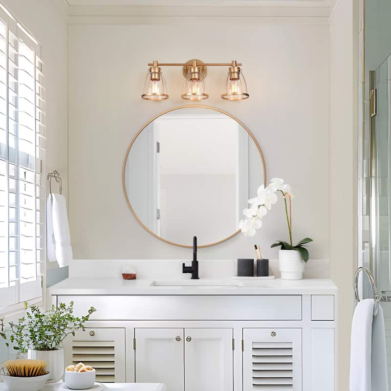 Modern Glam Gold 3-Light Bathroom Vanity Light Bowl Glass Wall Sconces - L 22" x W 7" x H 10"