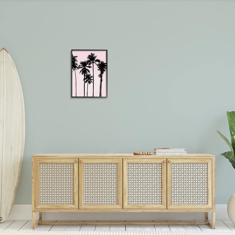 Stupell Tall Palm Tree Silhouettes Soft Tropical Pink Sky Framed Wall Art