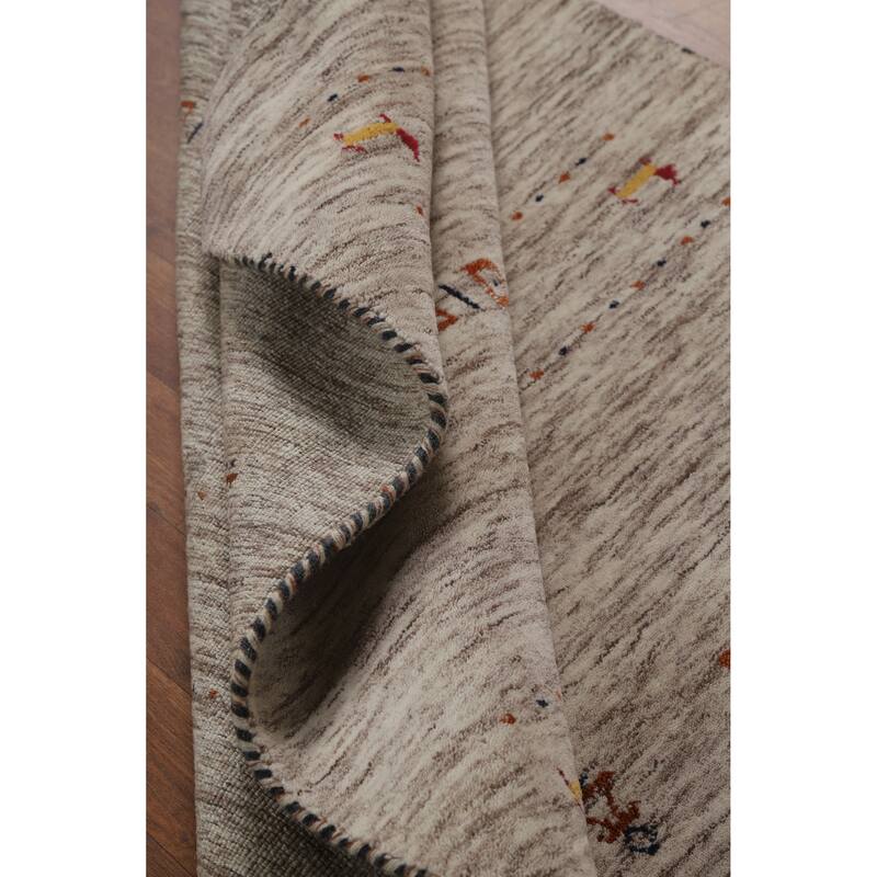 Hand Knotted Oriental 100% Wool Carpet Tribal Stripe Beige & Ivories Gabbeh Area Rug - 5' 9'' X 3' 9''