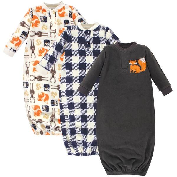 slide 1 of 1, Hudson Baby Infant Boy Fleece Long-Sleeve Gowns 3pk, Forest, 0-6 Months - Forest 0-6 Months - Forest
