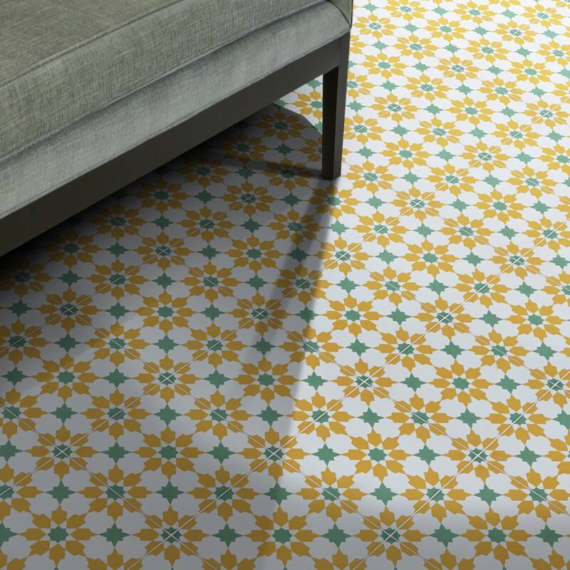 Ahfir Handmade Cement Tile, 8x8, Yellow/Green