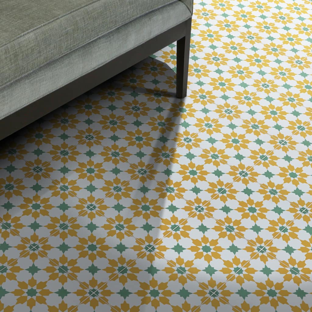 Ahfir Handmade Cement Tile, 8x8, Yellow/Green