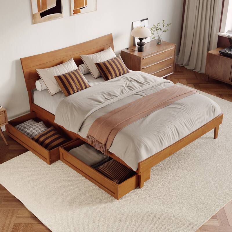 Phoenix Wood Platform Bed with Storage Drawers