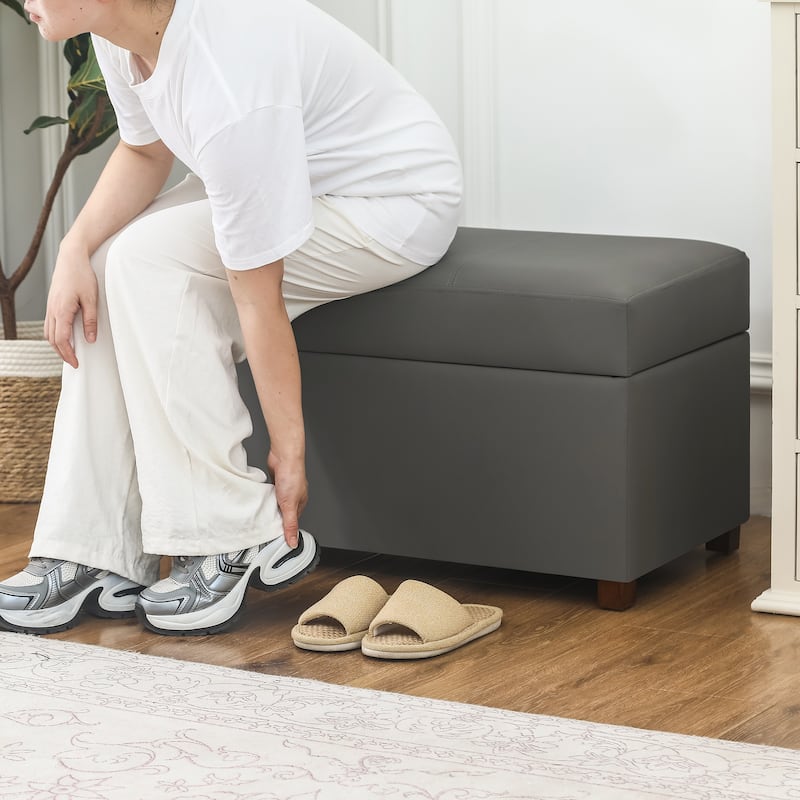 Adeco Faux Leather Storage Ottoman for Living Room