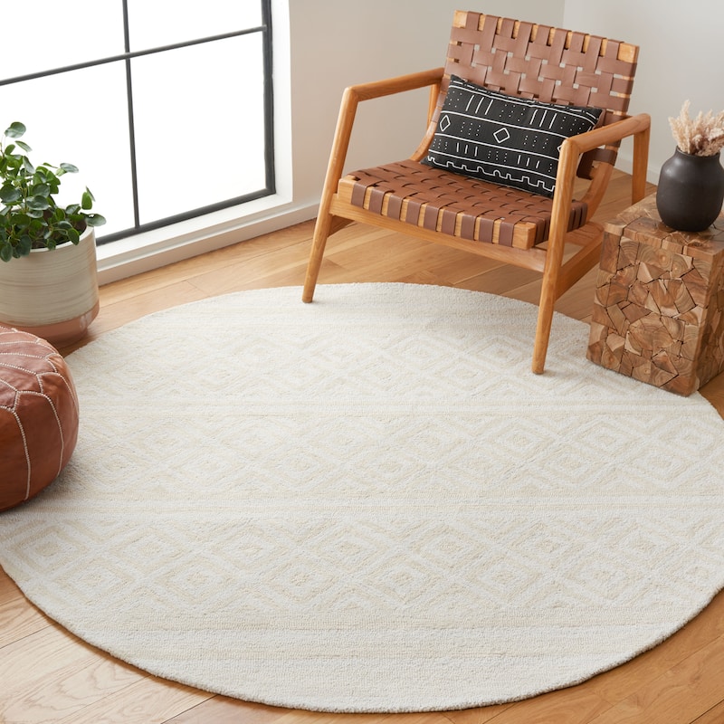 SAFAVIEH Handmade Capri Astri Modern Wool Rug - 6' Round - Ivory/Beige