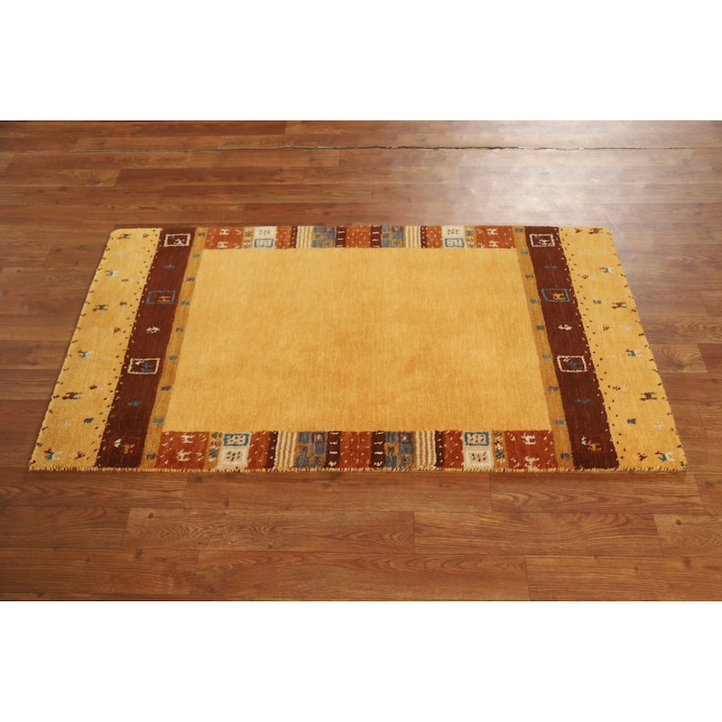 Hand Knotted Oriental 100% Wool Carpet Tribal Tribal Yellow & Gold Gabbeh Area Rug - 4' 4'' X 2' 5''