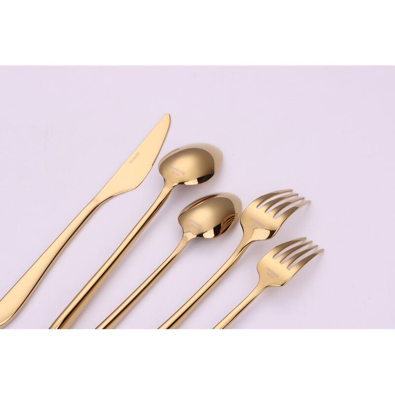 20 Pc Flatware Set Gold With Twisted Handles - Service For 4 - 20 Pc
