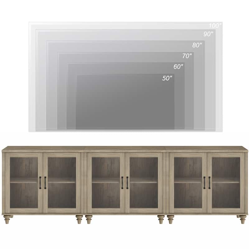 TV Stand with Glass Doors, TV Console Table TV Cabinet