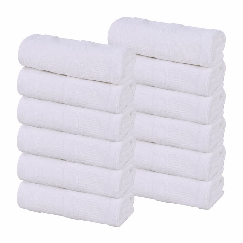 Superior Roma Cotton Ribbed Absorbent Face Towel Washcloth Set of 12