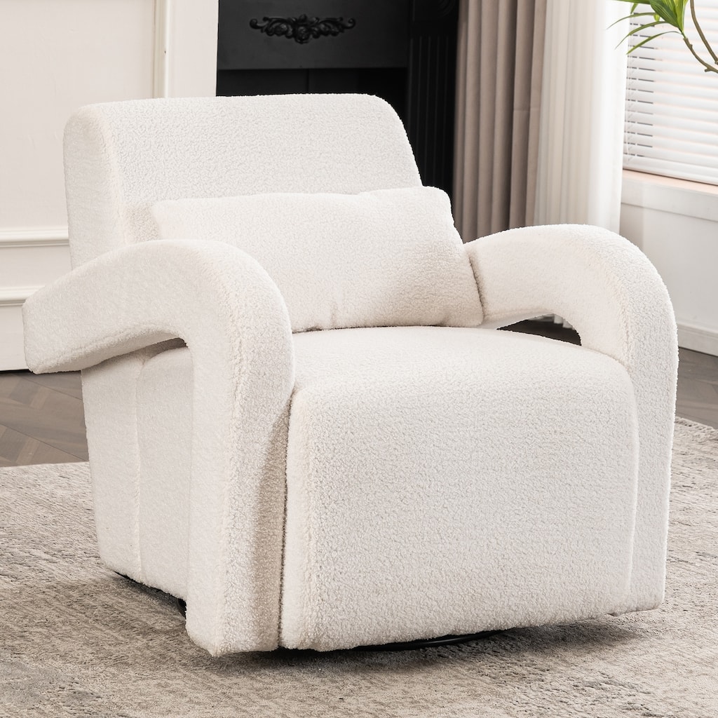 Modern Sturdy Lounge Chair Teddy Fabric Armchair with Curved Arms