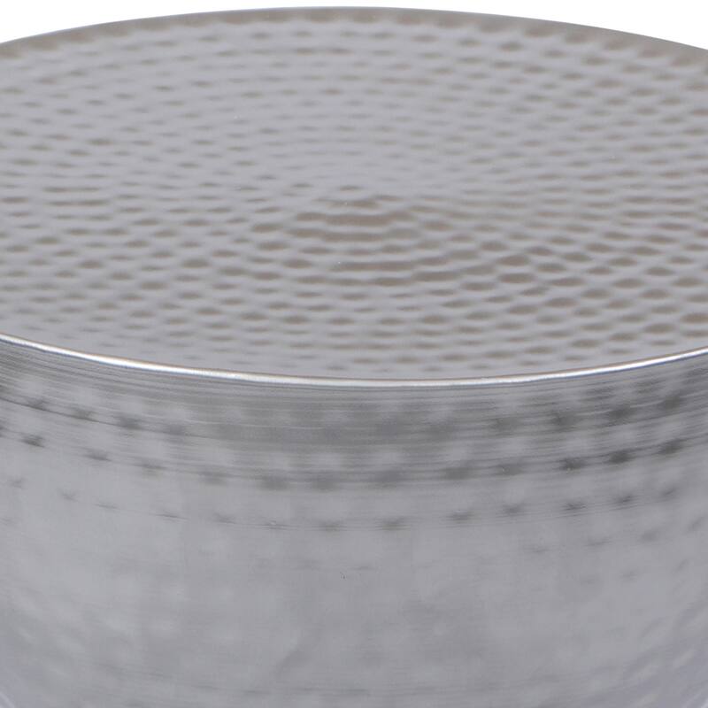 Industrial Style Hammered Texture Iron Stool with Hourglass Shaped Body, Silver
