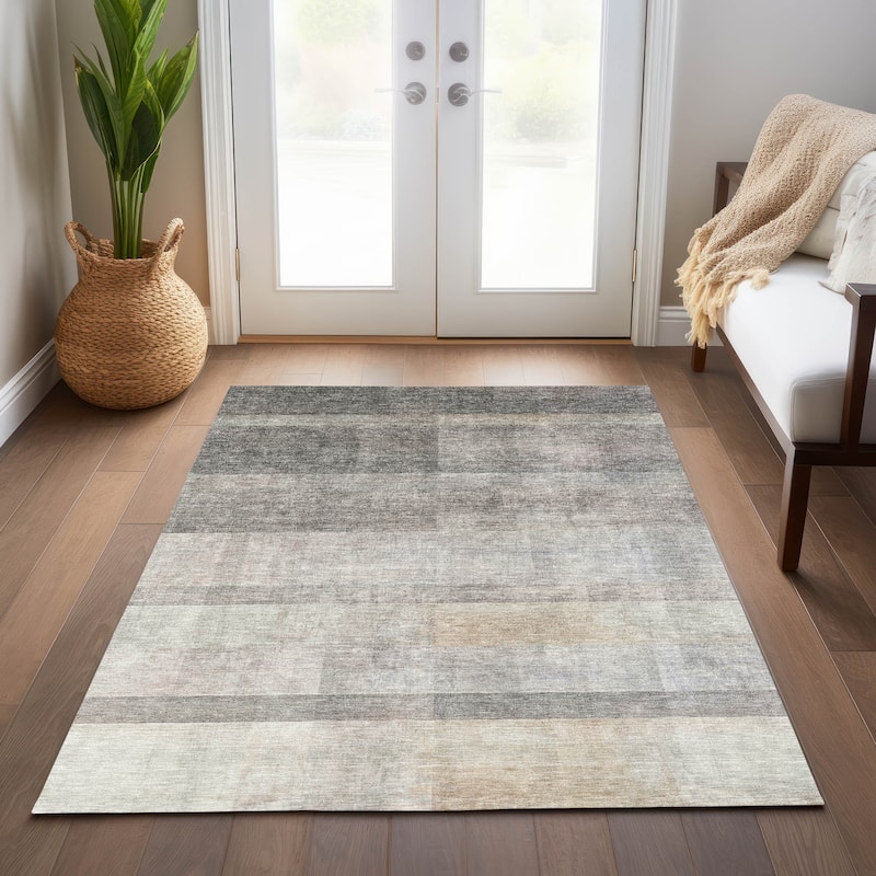 Machine Washable Indoor/ Outdoor Modern Abstract Chantille Rug