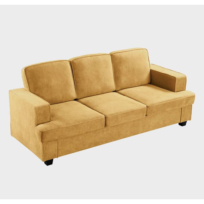 Modern Mustard Yellow Velvet 3 Seater Sofa, 84x36x35 inches
