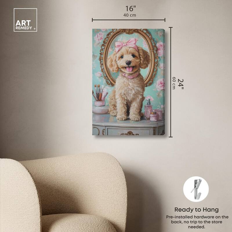 Puppy at the Vanity Canvas by Art Remedy, Gallery Wrapped