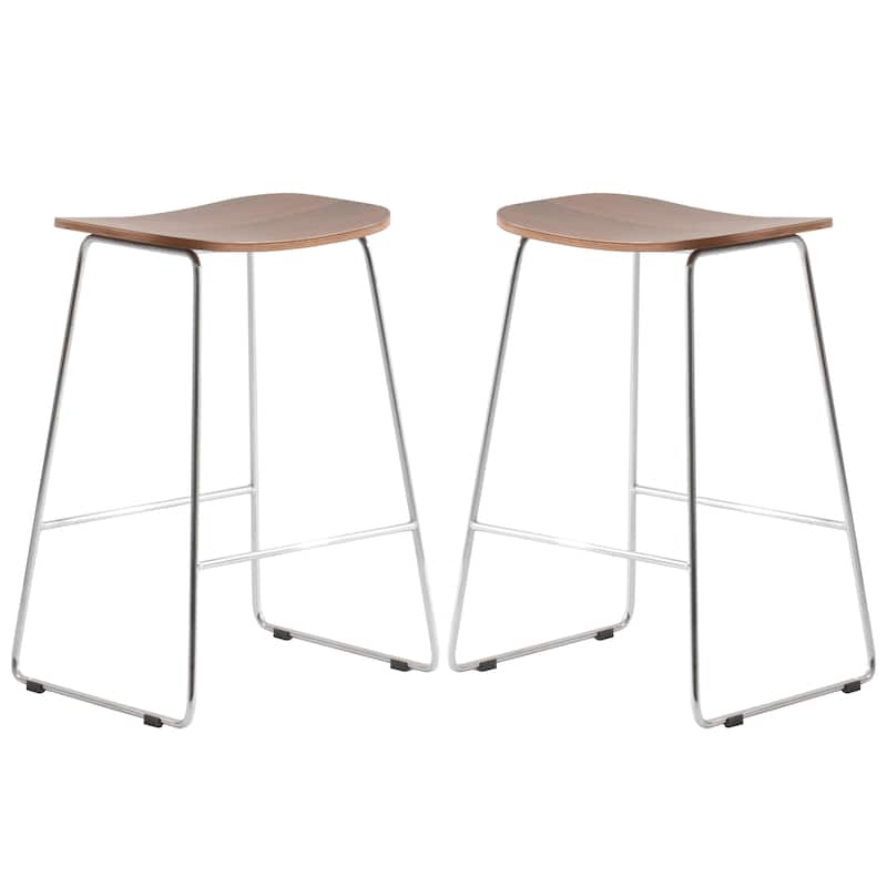 Melrose Modern Wood Saddle Seat Counter Stool by Set of 2 LeisureMod - 26" - Walnut